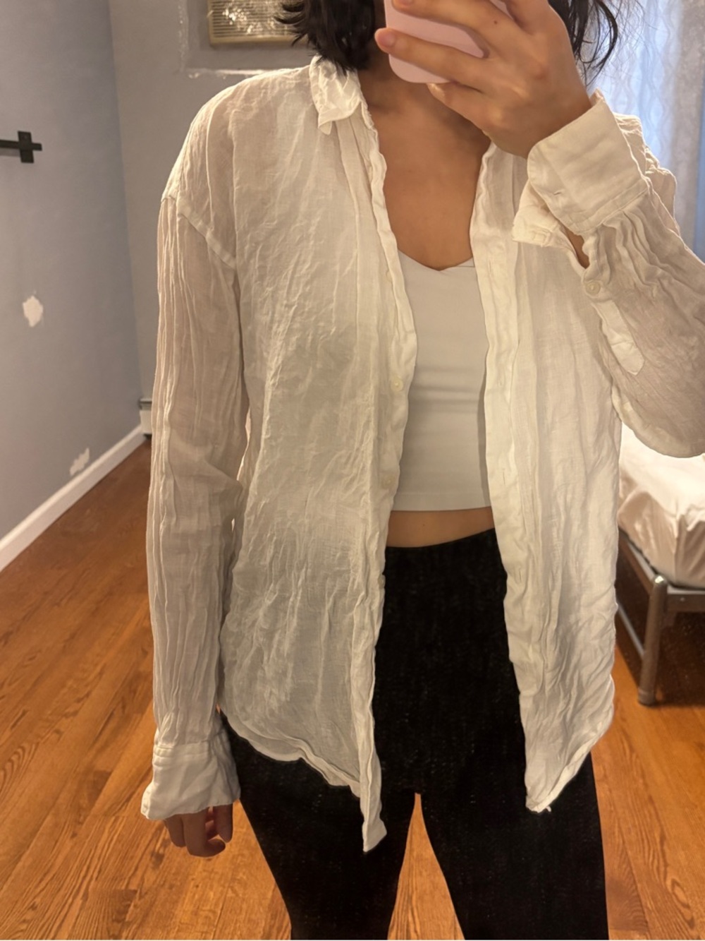100% Linen Uniqlo White Button-Up Shirt